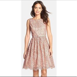 (Eliza J) Pink Belted Lace Fit & Flare Dress